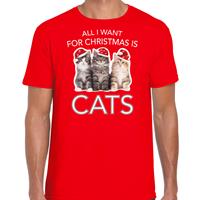 Bellatio Kitten Kerst t-shirt / outfit All i want for Christmas is cats rood voor heren