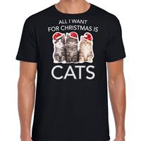 Bellatio Kitten Kerst t-shirt / outfit All i want for Christmas is cats zwart voor heren