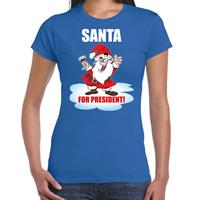 Bellatio Santa for president Kerst t-shirt / Kerst outfit blauw voor dames