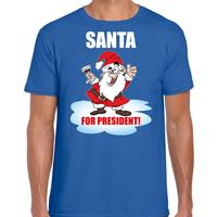 Bellatio Santa for president Kerst t-shirt / Kerst outfit blauw voor heren