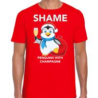 Bellatio Pinguin Kerst t-shirt / outfit Shame penguins with champagne rood voor heren