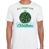 Bellatio Wiet Kerstbal shirt / Kerst t-shirt All i want for Christmas wit voor heren