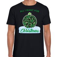 Bellatio Wiet Kerstbal shirt / Kerst t-shirt All i want for Christmas zwart voor heren