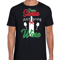 Bellatio Dear Santa just bring wine drank Kerstshirt / outfit zwart voor heren