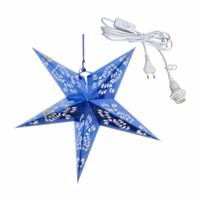 Bellatio Kerstversiering blauwe kerststerren 60 cm inclusief lichtkabel -