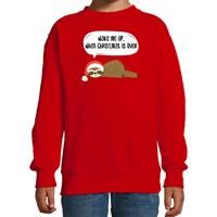 Bellatio Luiaard Kerstsweater / outfit Wake me up when christmas is over rood voor kinderen