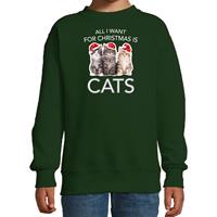 Bellatio Kitten Kerst sweater / outfit All I want for Christmas is cats groen voor kinderen