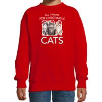 Bellatio Kitten Kerst sweater / outfit All I want for Christmas is cats rood voor kinderen
