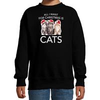 Bellatio Kitten Kerst sweater / outfit All I want for Christmas is cats zwart voor kinderen