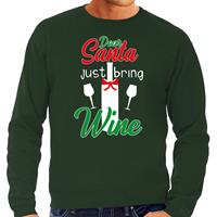 Bellatio Dear Santa just bring wine drank Kerstsweater / outfit groen voor heren