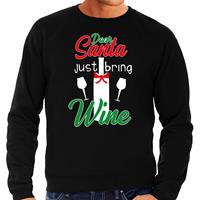 Bellatio Dear Santa just bring wine drank Kerstsweater / outfit zwart voor heren