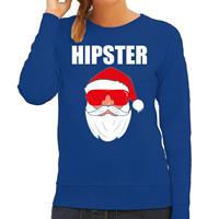 Bellatio Foute Kerst sweater / Kerst outfit Hipster Santa blauw voor dames