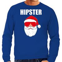 Bellatio Foute Kerst sweater / Kerst outfit Hipster Santa blauw voor heren