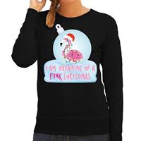 Bellatio Flamingo Kerstbal sweater / Kerst outfit I am dreaming of a pink Christmas zwart voor dames