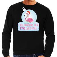Bellatio Flamingo Kerstbal sweater / Kerst outfit I am dreaming of a pink Christmas zwart voor heren