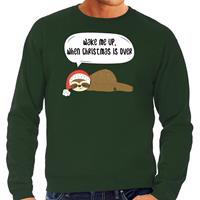 Bellatio Luiaard Kerstsweater / outfit Wake me up when christmas is over groen voor heren