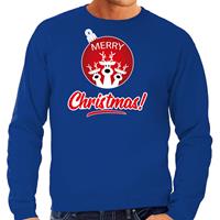 Bellatio Rendier Kerstbal sweater / Kerst outfit Merry Christmas blauw voor heren