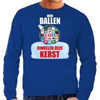 Bellatio Rinkelende Kerstbal sweater / Kerst outfit Mijn ballen rinkelen deze Kerst blauw voor heren