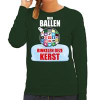 Bellatio Rinkelende Kerstbal sweater / Kerst outfit Mijn ballen rinkelen deze Kerst groen voor dames