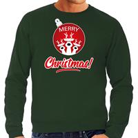 Bellatio Rendier Kerstbal sweater / Kerst outfit Merry Christmas groen voor heren