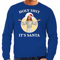 Bellatio Holy shit its Santa fout Kerstsweater / outfit blauw voor heren
