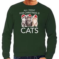 Bellatio Kitten Kerst sweater / outfit All I want for Christmas is cats groen voor heren