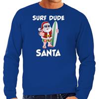 Bellatio Surf dude Santa fun Kerstsweater / outfit blauw voor heren