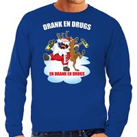 Bellatio Foute Kerstsweater / outfit Drank en drugs blauw voor heren