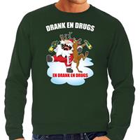 Bellatio Foute Kerstsweater / outfit Drank en drugs groen voor heren