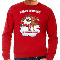 Bellatio Foute Kerstsweater / outfit Drank en drugs rood voor heren