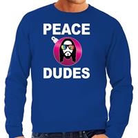 Bellatio Hippie jezus Kerstbal sweater / Kerst outfit peace dudes blauw voor heren
