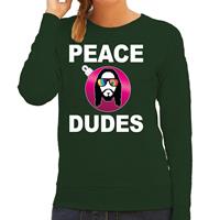 Bellatio Hippie jezus Kerstbal sweater / Kerst outfit peace dudes groen voor dames