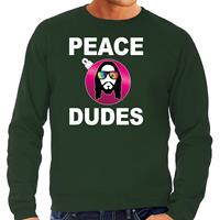 Bellatio Hippie jezus Kerstbal sweater / Kerst outfit peace dudes groen voor heren