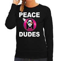 Bellatio Hippie jezus Kerstbal sweater / Kerst outfit peace dudes zwart voor dames
