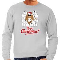 Bellatio Foute Kerstsweater / outfit met hamsterende kat Merry Christmas grijs voor heren