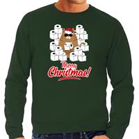 Bellatio Foute Kerstsweater / outfit met hamsterende kat Merry Christmas groen voor heren