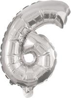 Procos Folienballon Silber 1 Folienballon SILBER No. 6 mit 1 Papierhalm zum Aufblasen 35 cm silber