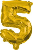 Procos Folienballon Gold 1 Folienballon GOLD No. 5 mit 1 Papierhalm zum Aufblasen 31 cm gold