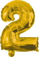 Procos Folienballon Gold 1 Folienballon GOLD No. 2 mit 1 Papierhalm zum Aufblasen 32 cm gold