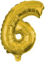 Procos Folienballon Gold 1 Folienballon GOLD No. 6 mit 1 Papierhalm zum Aufblasen 35 cm gold