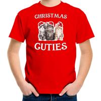 Bellatio Kitten Kerst t-shirt / outfit Christmas cuties rood voor kinderen