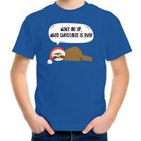 Bellatio Luiaard Kerst t-shirt / outfit Wake me up when christmas is over blauw voor kinderen