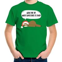Bellatio Luiaard Kerst t-shirt / outfit Wake me up when christmas is over groen voor kinderen