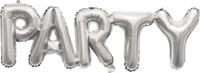 Procos Folienballon  Party Silber 1 Folienballon Schriftzug PARTY mit 1 Papierhalm zum Aufblasen silber