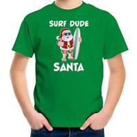Bellatio Surf dude Santa fun Kerstshirt / outfit groen voor kinderen