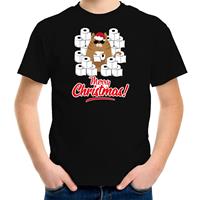 Bellatio Fout Kerst t-shirt / outfit met hamsterende kat Merry Christmas zwart voor kinderen