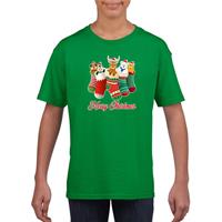 Bellatio Kerst t-shirt Merry Christmas dieren kerstsokken groen kids (104-110) -