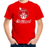 Bellatio Rendier Kerstbal shirt / Kerst t-shirt Merry Christmas rood voor kinderen