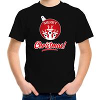 Bellatio Rendier Kerstbal shirt / Kerst t-shirt Merry Christmas zwart voor kinderen