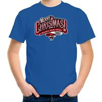 Bellatio Merry Christmas Kerstshirt / Kerst t-shirt blauw voor kinderen